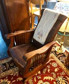 Antique "MORRIS CHAIR CO" Leather Rocker/Recliner, early 1900's 
