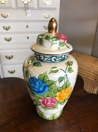 Vintage hand painted vase with lid