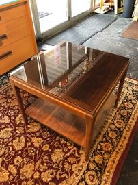 Mid-Century Modern, LANE FURNITURE CO., vintage square table with glass top