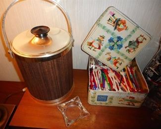 Mid Century Kromex Ice Bucket. Vintage Tin, Vintage Swizel Sticks