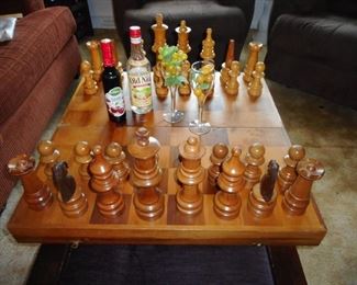 Mid Century Table Top Chess Set. Folds