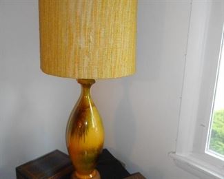 Mid Century Glaze Table Lamp, Original Shade