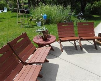 Vintage Red Wood Patio Chairs, Table