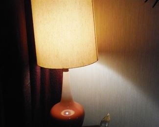 Mid Century Orange White Glaze Table Lamp Original Shade