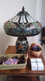 Beautiful stained glass lamp. Longaberger baskets.
