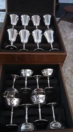 Beautiful 16 piece silver plated stemware with wooden storage box.