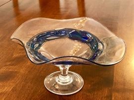 Signed Art Glass Pedestal Bowl