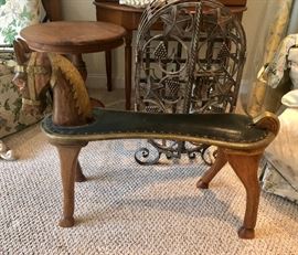 Vintage wooden horse, leather top...