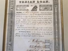 Texian loan signed by Stephen F. Austin before Texas became a Republic