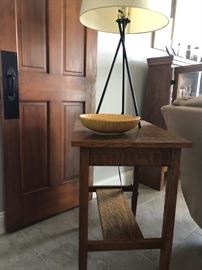 Heavy wood table & lamp