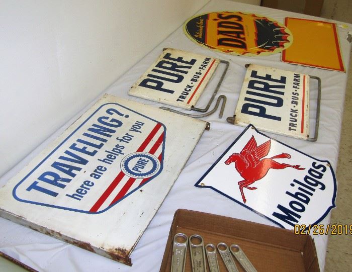 Mobil, Pure gas station signs and Dad's root beer sign.