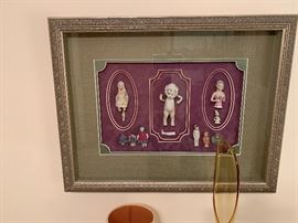 "Penny" and Bisque Dolls in Matted Framed Shadow Box