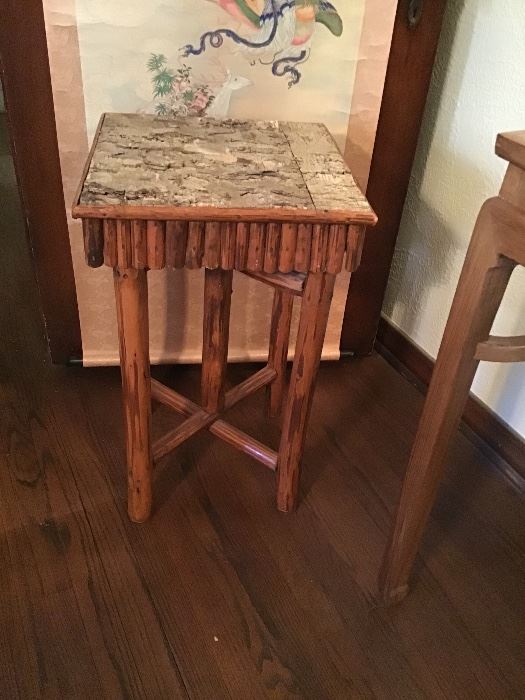 Funky little hand made table with bark top
