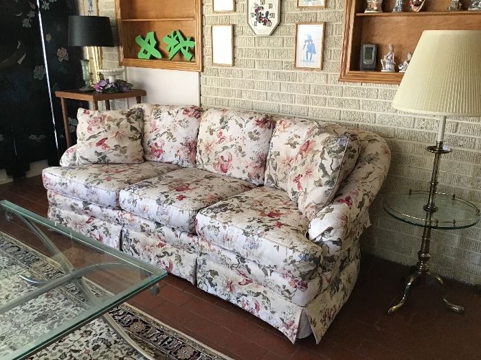 Pretty floral couch , Stiffel floor lamp with table. 