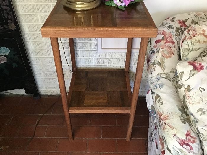 Nice handmade side table with parquet style top