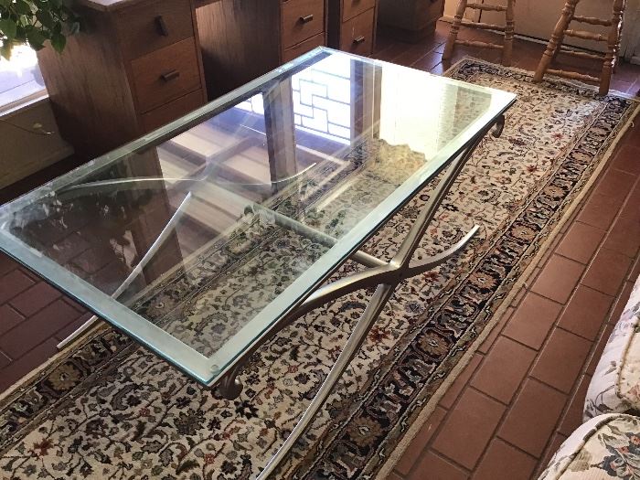 Modern heavy chrome & glass coffee table
