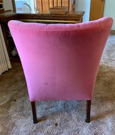 Antique Wood Frame Mauve Arm Chair #1	34x26x28in	HxWxD