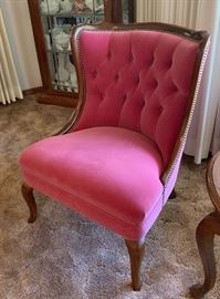 Antique Wood Frame Mauve Arm Chair #2	35x26x28in	HxWxD