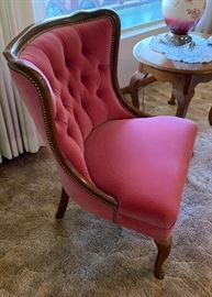 Antique Wood Frame Mauve Arm Chair #2	35x26x28in	HxWxD