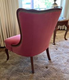 Antique Wood Frame Mauve Arm Chair #2	35x26x28in	HxWxD