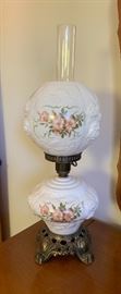 Milk Glass Lamp Fenton Puffy Rose Lamp Gone with the Wind Hurricane Electrified