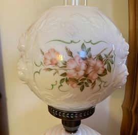 Milk Glass Lamp Fenton Puffy Rose Lamp Gone with the Wind Hurricane Electrified