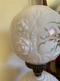 Milk Glass Lamp Fenton Puffy Rose Lamp Gone with the Wind Hurricane Electrified