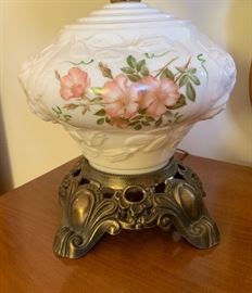 Milk Glass Lamp Fenton Puffy Rose Lamp Gone with the Wind Hurricane Electrified