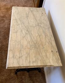 	White Cast Iron Treadle Sewing Machine Base Table Marble top	28x32x18in HxWxD