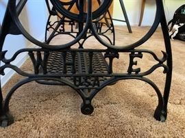 	White Cast Iron Treadle Sewing Machine Base Table Marble top	28x32x18in HxWxD