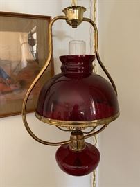 	Ruby Red Hanging  Hurricane Lamp Electrified	 