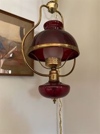 	Ruby Red Hanging  Hurricane Lamp Electrified	 