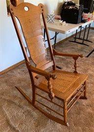 Antique Oak/Cane Rocking Chair	 