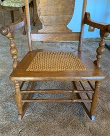 Antique Oak/Cane Rocking Chair	 