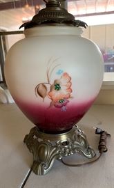 Hand Painted Milk Glass Gone With the Wind Parlor Lamp Hurricane