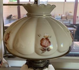 Hand Painted Milk Glass Gone With the Wind Parlor Lamp Hurricane