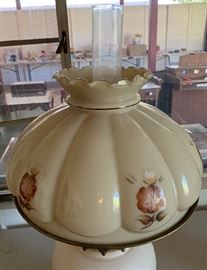 Hand Painted Milk Glass Gone With the Wind Parlor Lamp Hurricane