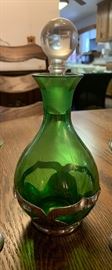 GREEN Farber Bros Cordial Decanter w/ 6 Glasses	
