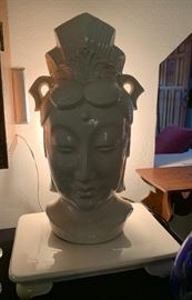 Maddux Ceramic Quan Yin Head TV Lamp w/ Pedestal Base	 	