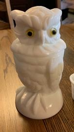 Atterbury Owl Milk Glass covered	 