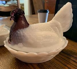 Westmoreland Milk Glass Purple Head Hen	