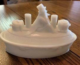 EAPG Milk Glass Uncle Sam Battleship Covered Dish