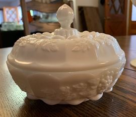 Westmoreland Milk Glass Grape Covered Candy Dish	 