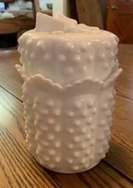 Fenton Hobnail Milk Glass Butterfly Covered Jar