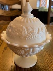 Westmoreland Milk Glass Paneled Grape Covered Dish	