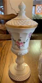 Westmoreland Roses Bows Painted Milk Glass Urn	