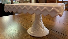 Milk Glass Square Pedestal Cake Platter/Plate	 