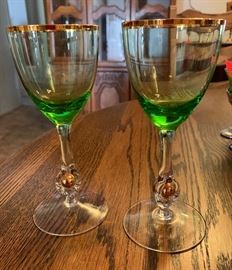 2 Atlas Czechoslovakia Gold Ball Stem Wine Glasses	 