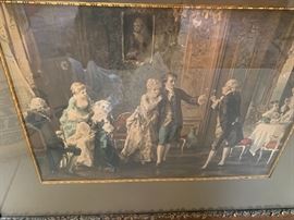 Antique Framed Etching Colored	
