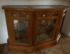 Oak/Mirror/Glass Hall Cabinet	28x48x16in	HxWxD